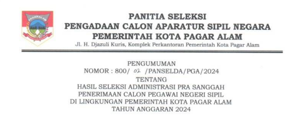 Cara Cek Hasil Administrasi Pra Sanggah CPNS 2024 Kota Pagar Alam