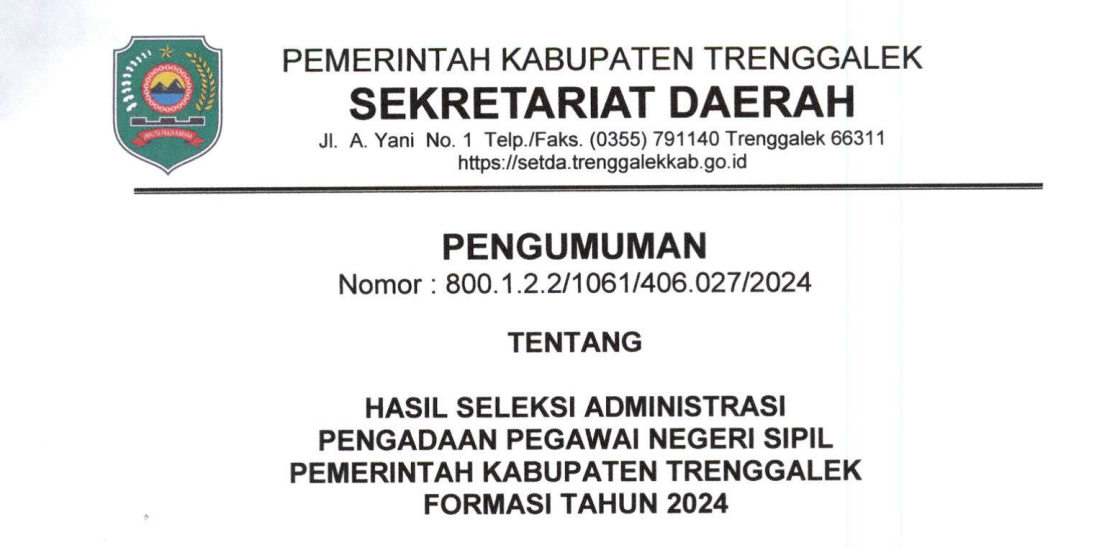 Ratusan Peserta TMS Pada Hasil Seleksi Administrasi CPNS 2024 Trenggalek