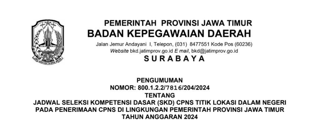 Jadwal Dan Lokasi Tes Skd Cpns Di Jawa Timur Simak Rincian