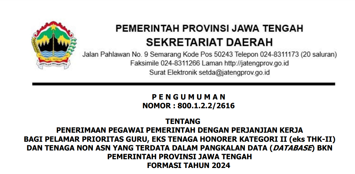 Pemprov Jawa Tengah Buka Formasi PPPK 2024