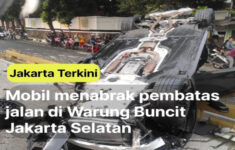 Kecelakaan di Jalan Warung Buncit Raya, Jaksel, Mobil Mewah BMW Tabrak Separator Jalur Busway