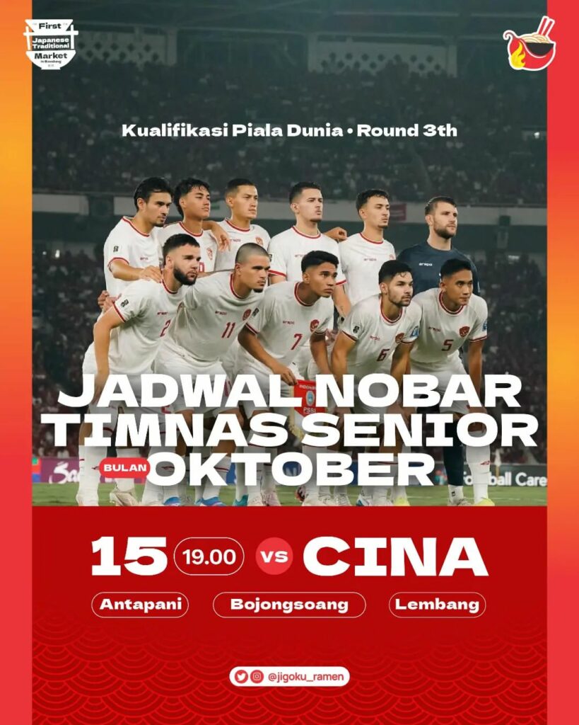 Lokasi Nobar Timnas Indonesia vs China di Bandung