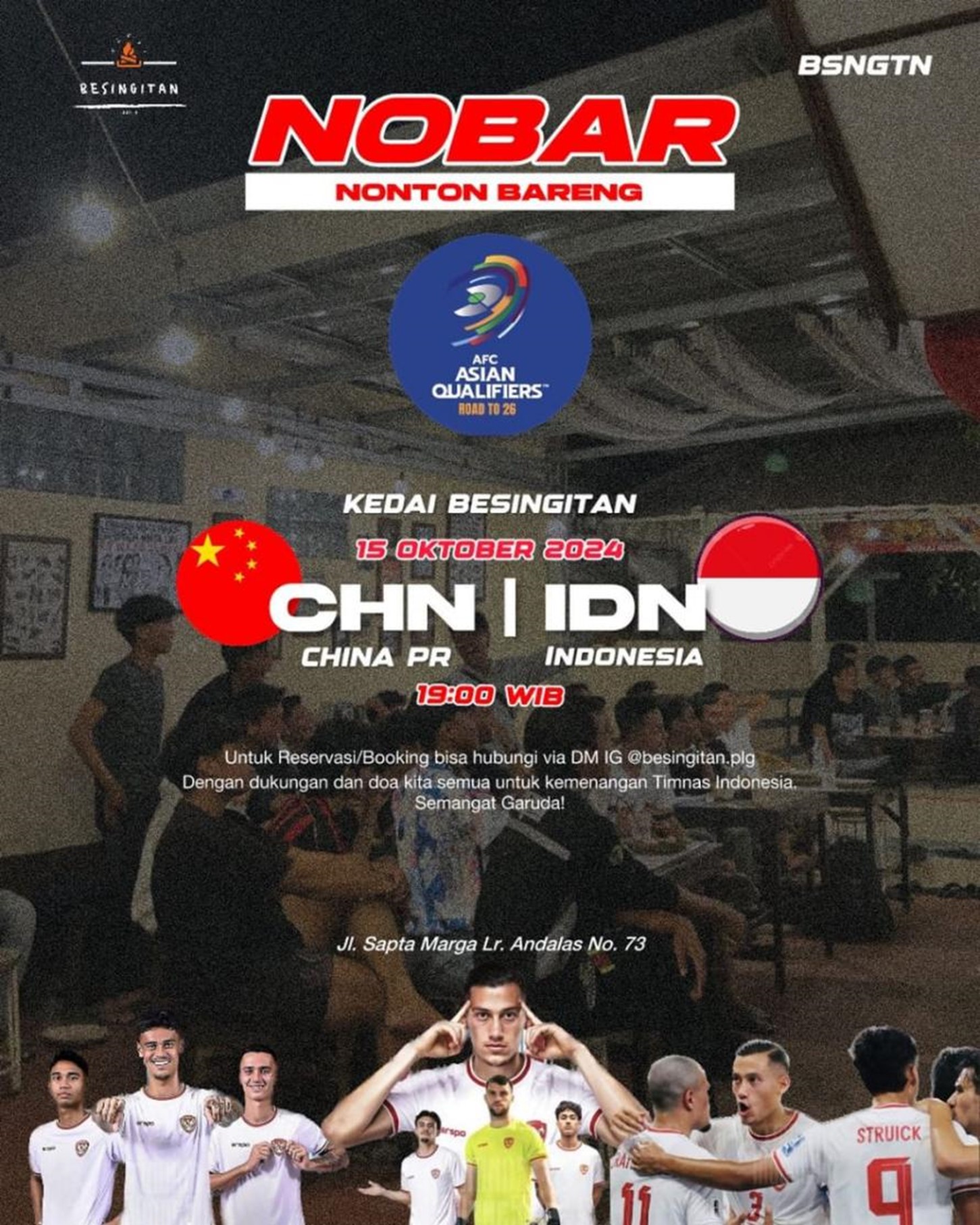 Tempat Nobar Timnas Indonesia vs China di Palembang