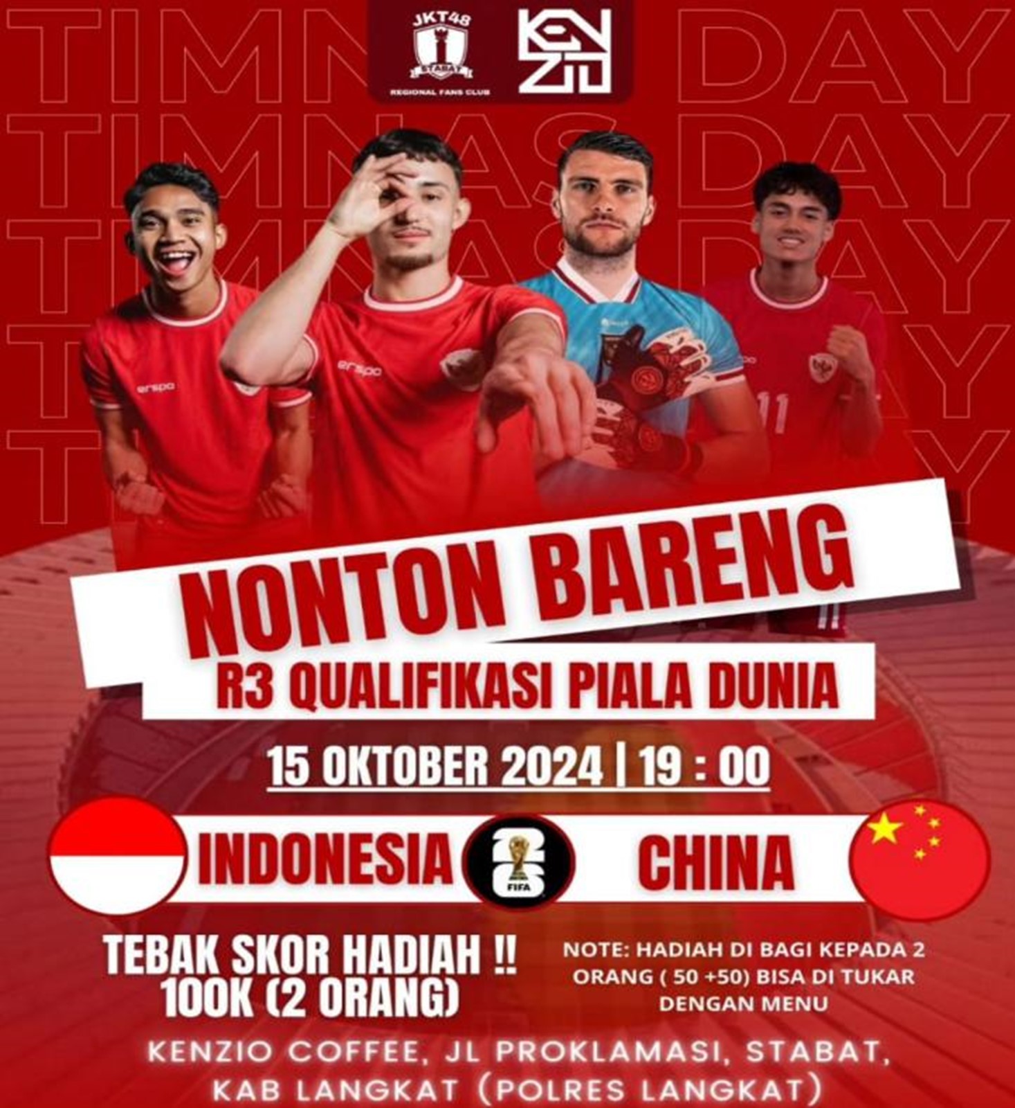 Lokasi Nobar Timnas Indonesia vs China di Medan