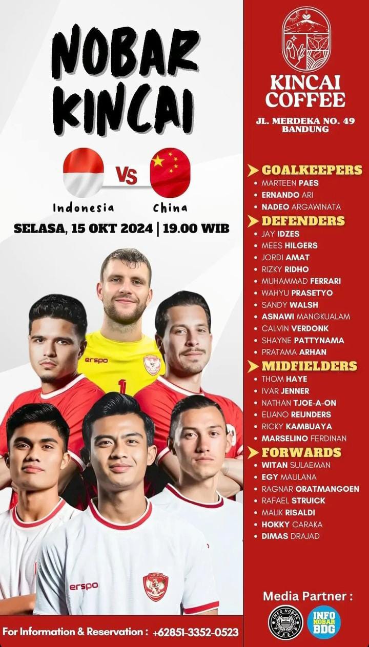 Lokasi Nobar Timnas Indonesia vs China di Bandung