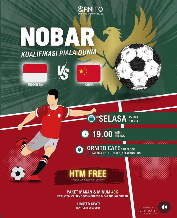 Nobar Timnas Indonesia vs China di Solo Lengkap Beserta Alamatnya