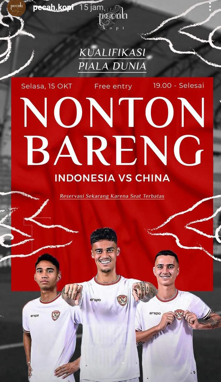 Lokasi Nobar Timnas Indonesia vs China di Bandung