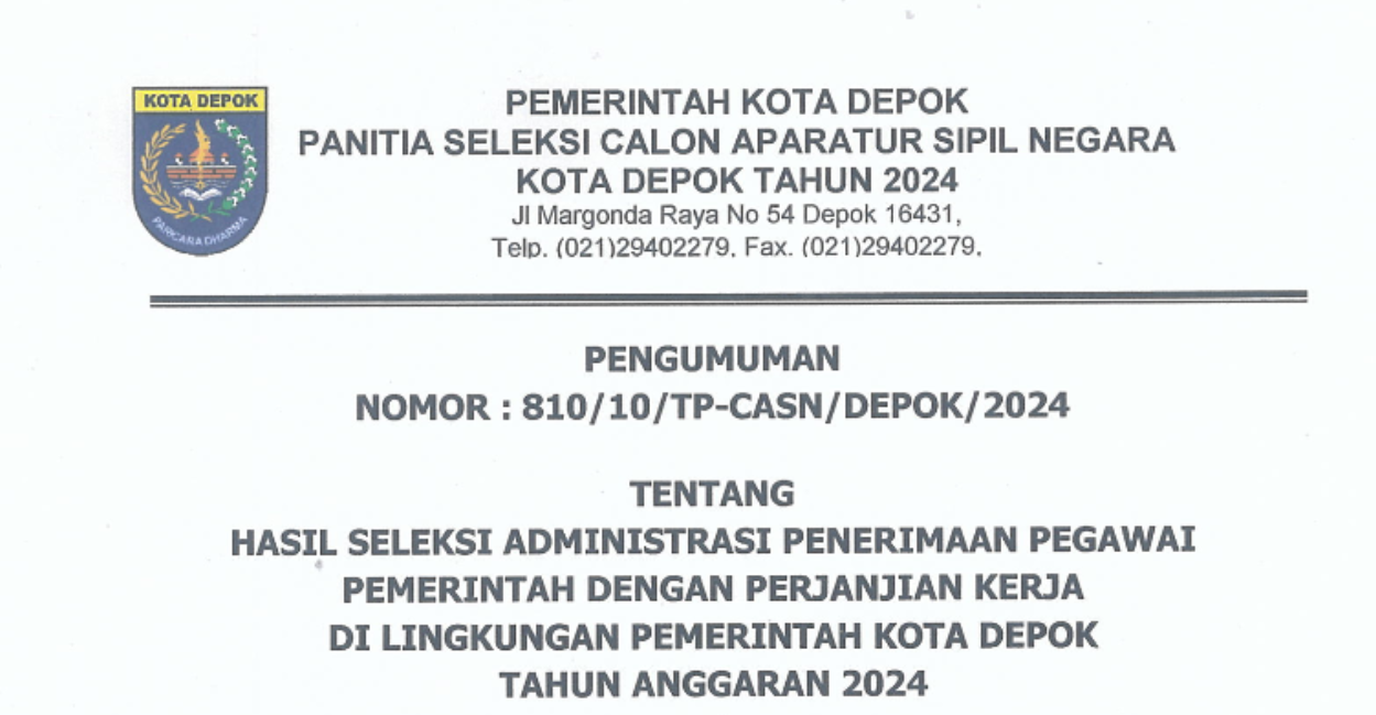 Pengumuman Hasil Seleksi Administrasi PPPK 2024 Kota Depok