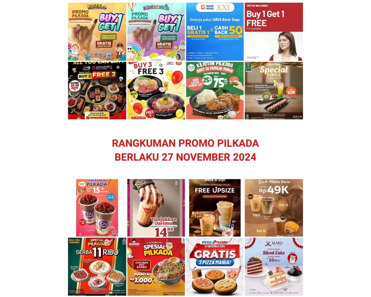 Daftar Pesta Promo Pilkada 2024 Makanan dan Minuman Murah Meriah