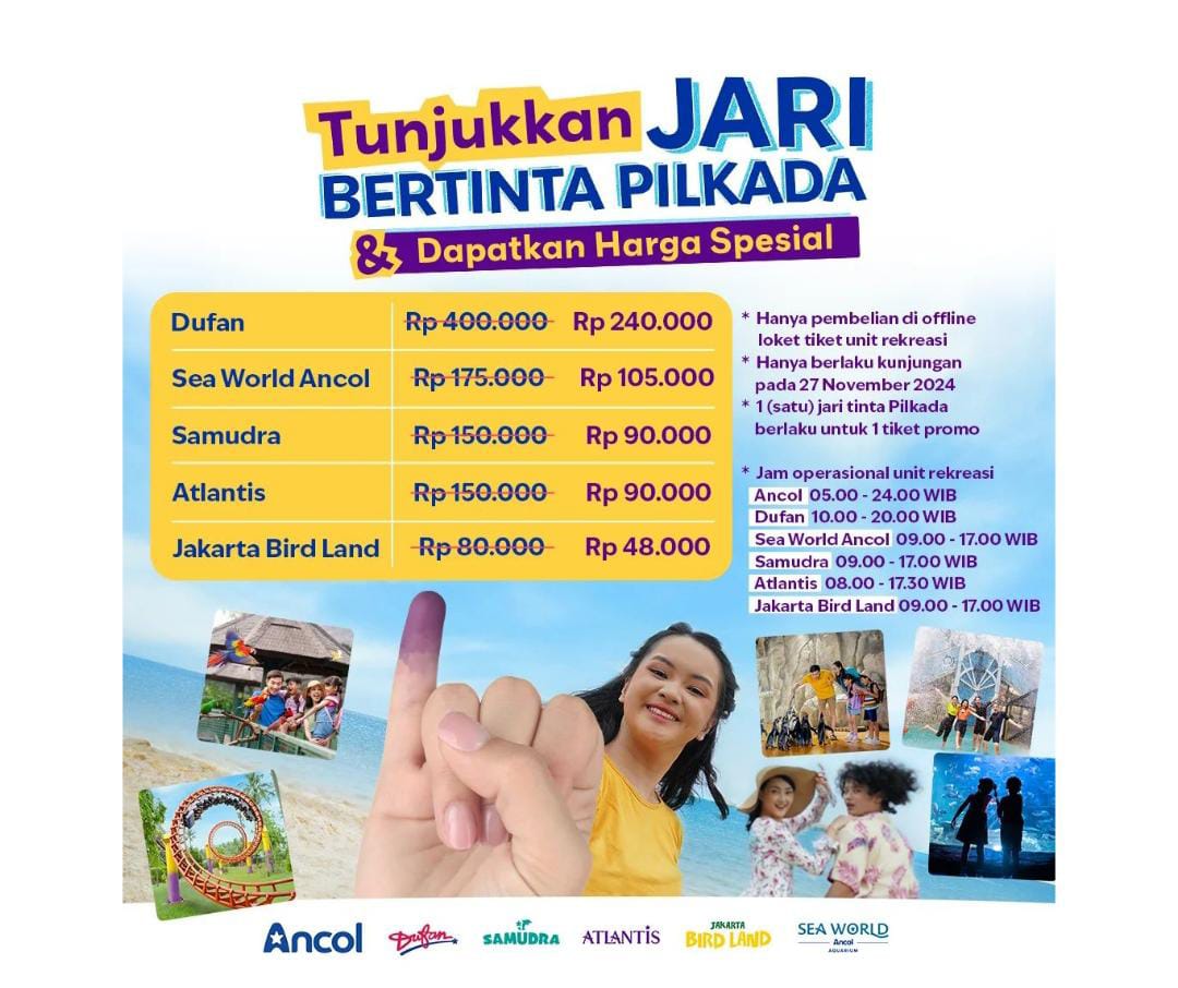 Promo Pilkada 2024 Diskon Tiket Masuk Taman Impian Jaya Ancol