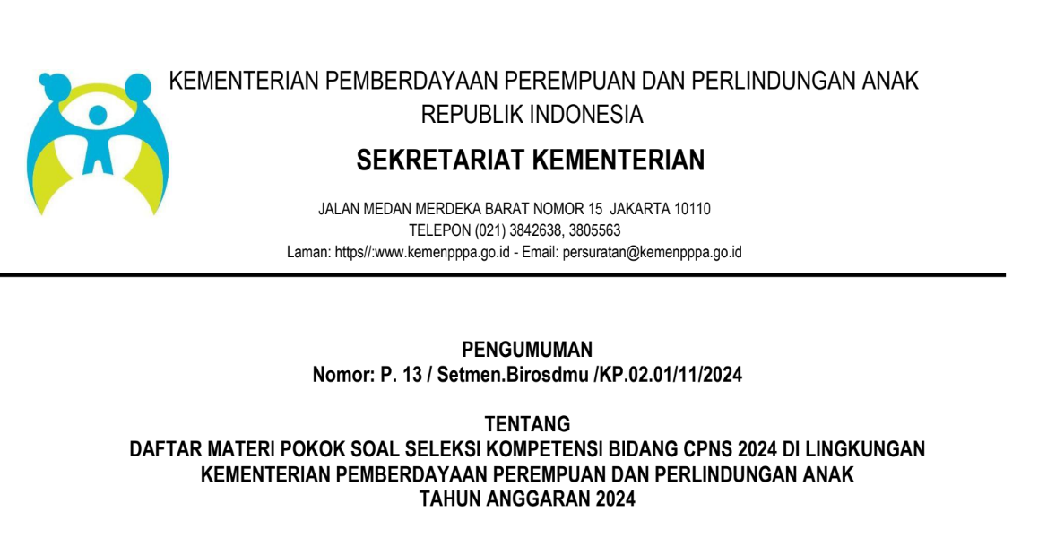 Kisi-Kisi Materi SKB CPNS 2024 di KemenPPPA