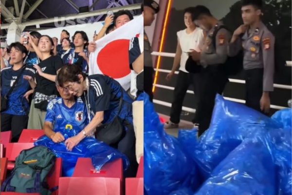 Suporter Jepang bersihkan Sampah Di GBK