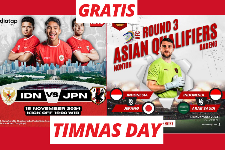 Lokasi Nobar Gratis Timnas Indonesia vs Jepang di Jakarta Bogor Depok Tangerang dan Bekasi