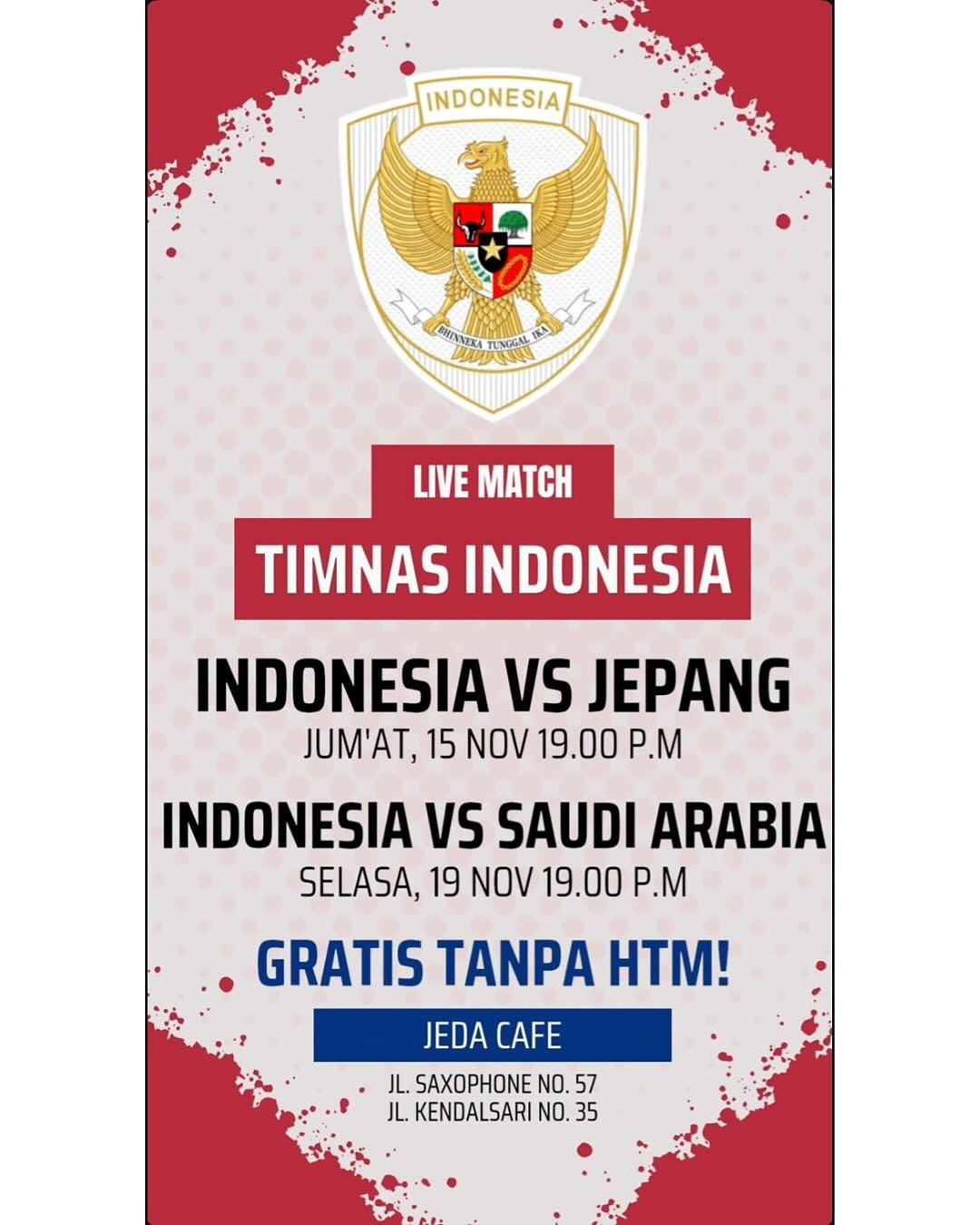 Lokasi Nobar Timnas Indonesia vs Arab Saudi di Malang