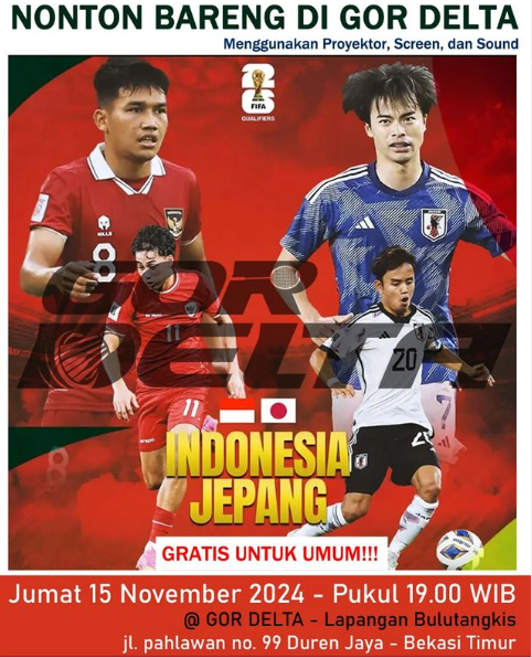 Tempat Nobar Timnas Indonesia vs Jepang di Bekasi dan Depok