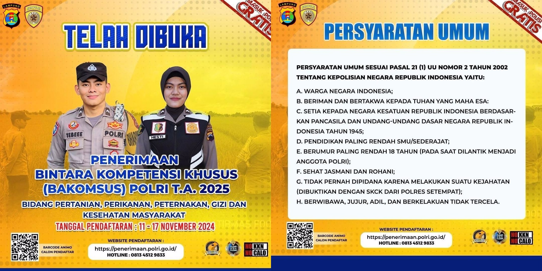 Jadwal Pendaftaran Bakomsus Polri Tahun 2025