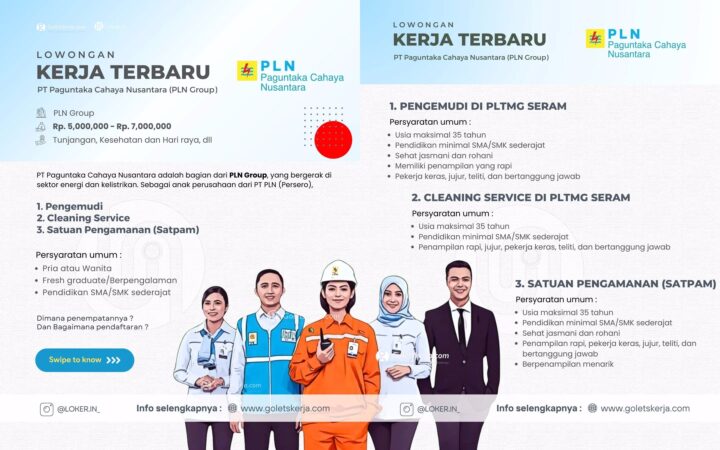 Lowongan Kerja PT PLN Paguntaka Cahaya Nusantara Buka untuk 3 Posisi