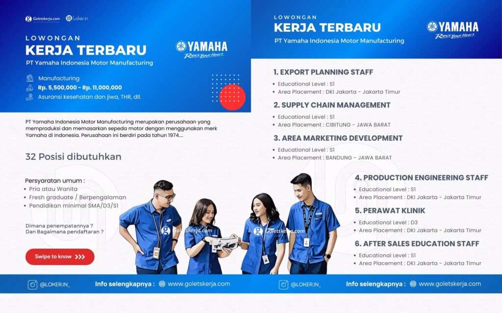 Info Loker: PT Yamaha Indonesia Motor Manufacturing Buka 32 Posisi ...