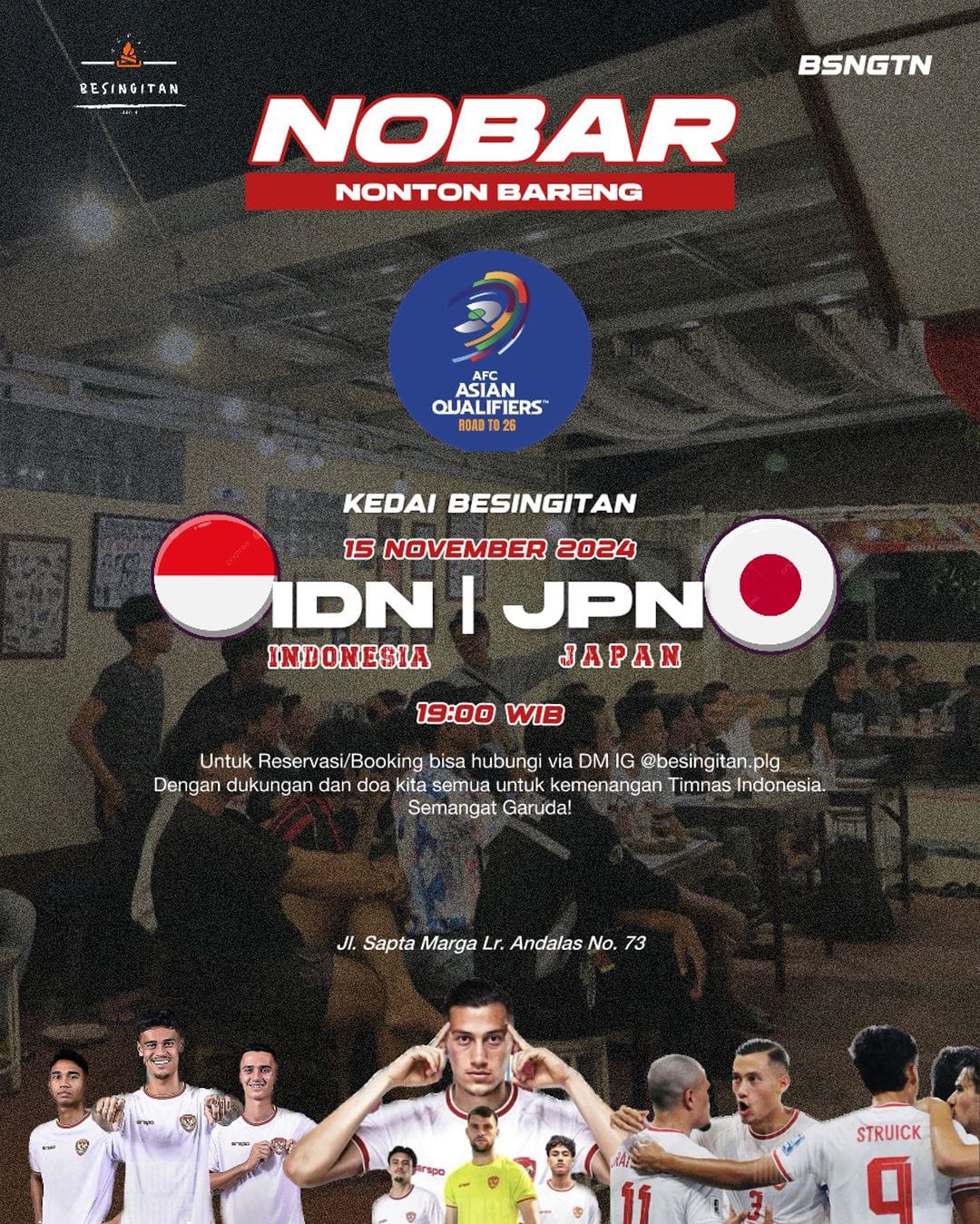 Tempat Nobar Timnas Indonesia vs Jepang di Palembang