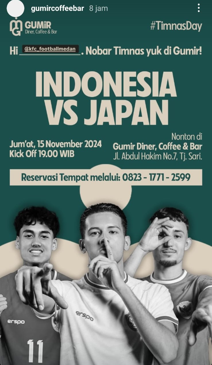 Lokasi Nobar Timnas Indonesia vs Jepang di Medan