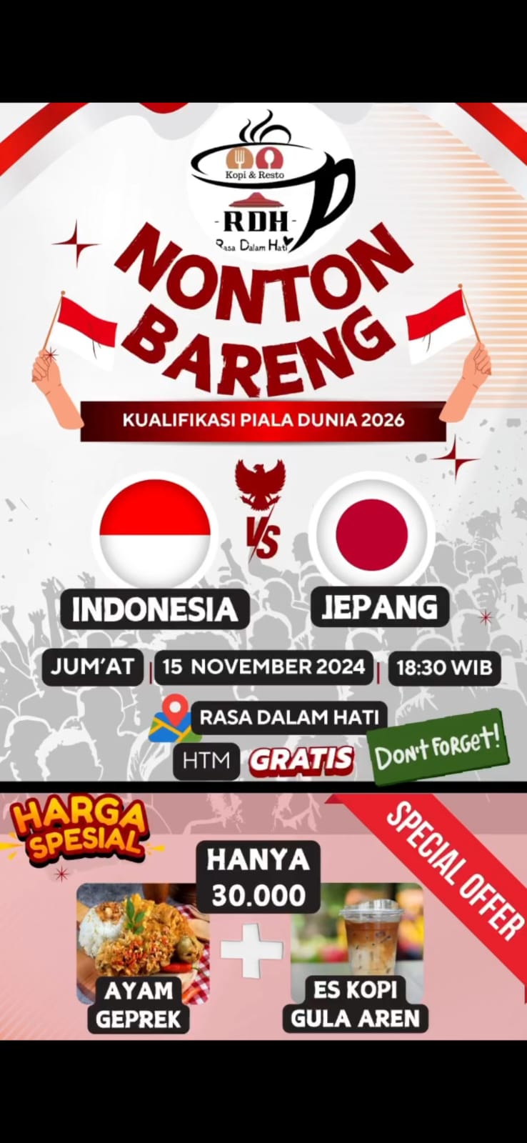 Tempat Nobar Timnas Indonesia vs Jepang di Palembang