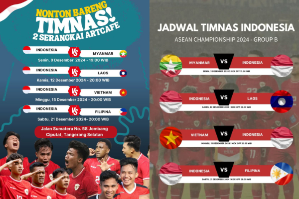 Nobar Timnas Indonesia vs Vietnam di Tangsel ASEAN Cup 2024, Dijamin Tempatnya Cozy dan Mantul Abis!