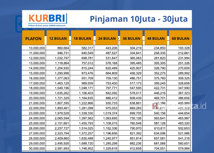 Tabel Pinjaman KUR BRI 2024