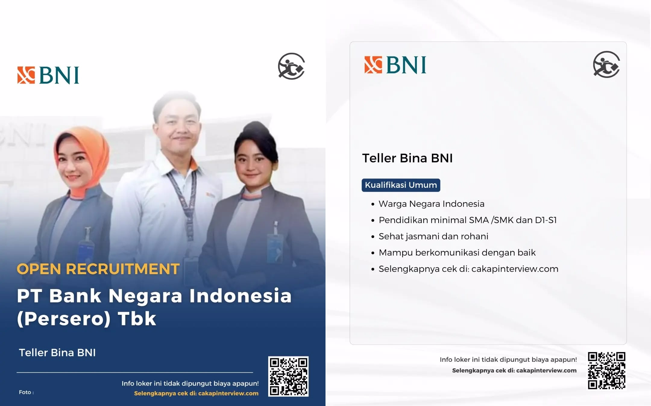 Lowongan Kerja Bank BNI Buka Posisi Teller Bina BNI untuk Lulusan Min SMA/SMK