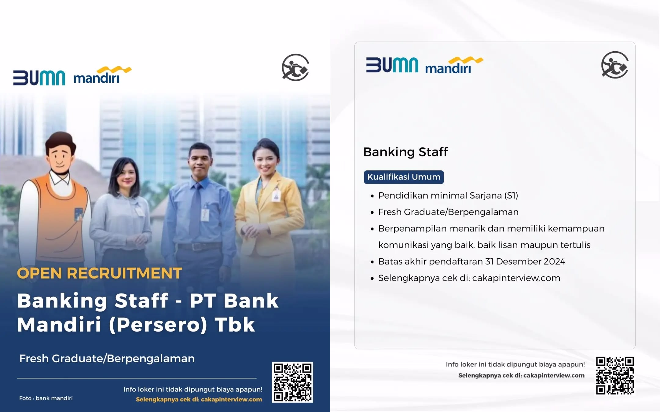 PT Bank Mandiri Buka Posisi Banking Staff untuk Lulusan S1