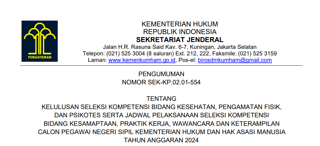 Cara Cek Hasil Pengumuman Seleksi CPNS 2024 Kemenkumham