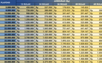 Tabel Angsuran BRI Non KUR 2025