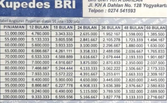 Tabel Pinjaman BRI 2025 Non KUR