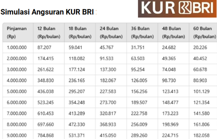 Tabel Pinjaman KUR BRI 2025