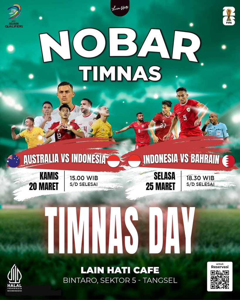 Nobar Timnas Indonesia vs Bahrain di Tangerang Kualifikasi Piala Dunia 2026 Zona Asia, Tempatnya Asyik dan Seru 2 Kopi Lain Hati Bintaro Sektor 5