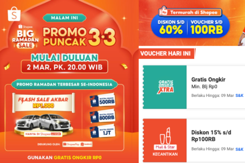 Kode Voucher Shopee 3.3 Maret 2025: Banyak Diskon dan Cashback Hingga Rp1,2 Juta