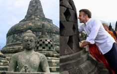 Langka! Tangan Presiden Macron Menggapai Patung Budha di Stupa Candi Borobudur, Begini Penjelasan Maknanya