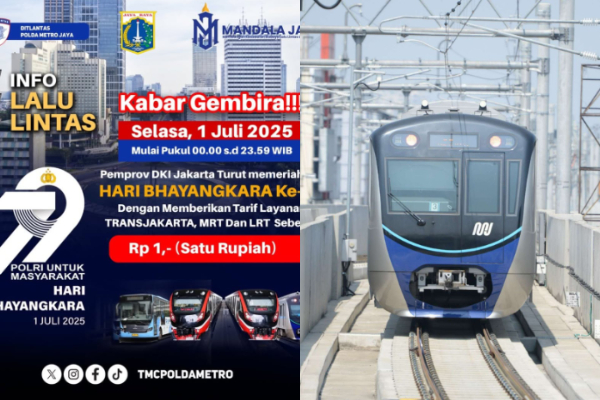 Hore! TransJakarta, LRT dan MRT Gratis 1 Juli 2025, Spesial Perayaan Hari Bhayangkara ke-79