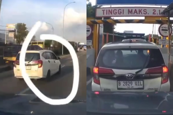 Pengemudi Calya Terekam Tak Membayar Tol, Nempel Mobil di Depannya Lalu Kabur
