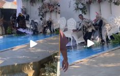 Viral! Kursi Pelaminan di Atas Kolam Ambruk hingga Pengantin Nyaris Tercebur, MC: Alhamdulillah