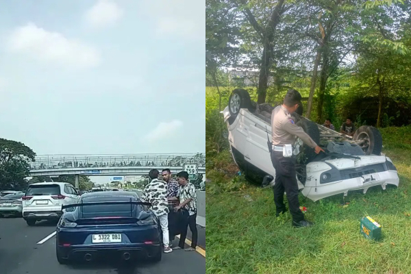 Porsche Tabrak Toyota Rush di Tol Sidoarjo, 1 Keluarga Terpental ke Parit