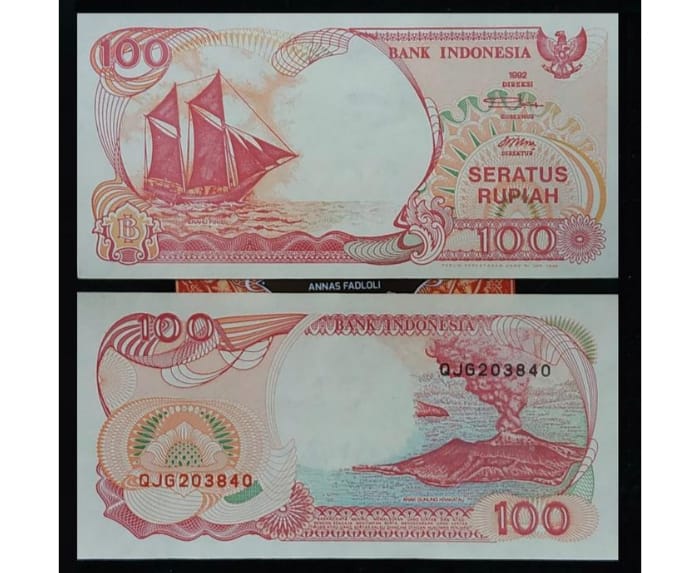 Uang Kuno Rp100 Bergambar Kapal Pinisi 1992