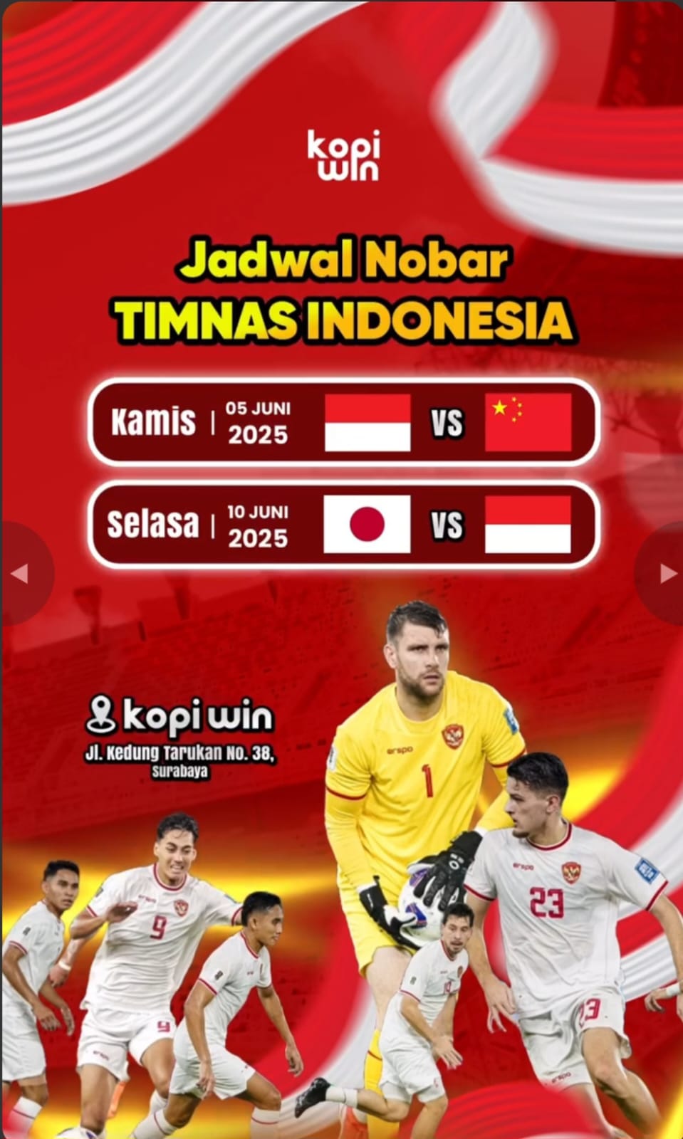 Lokasi Nobar Timnas Indonesia vs China di Surabaya, Lanjutan Kualifikasi Piala Dunia 2026 Group C 4 Lokasi Nobar Timnas Indonesia vs China di Surabaya