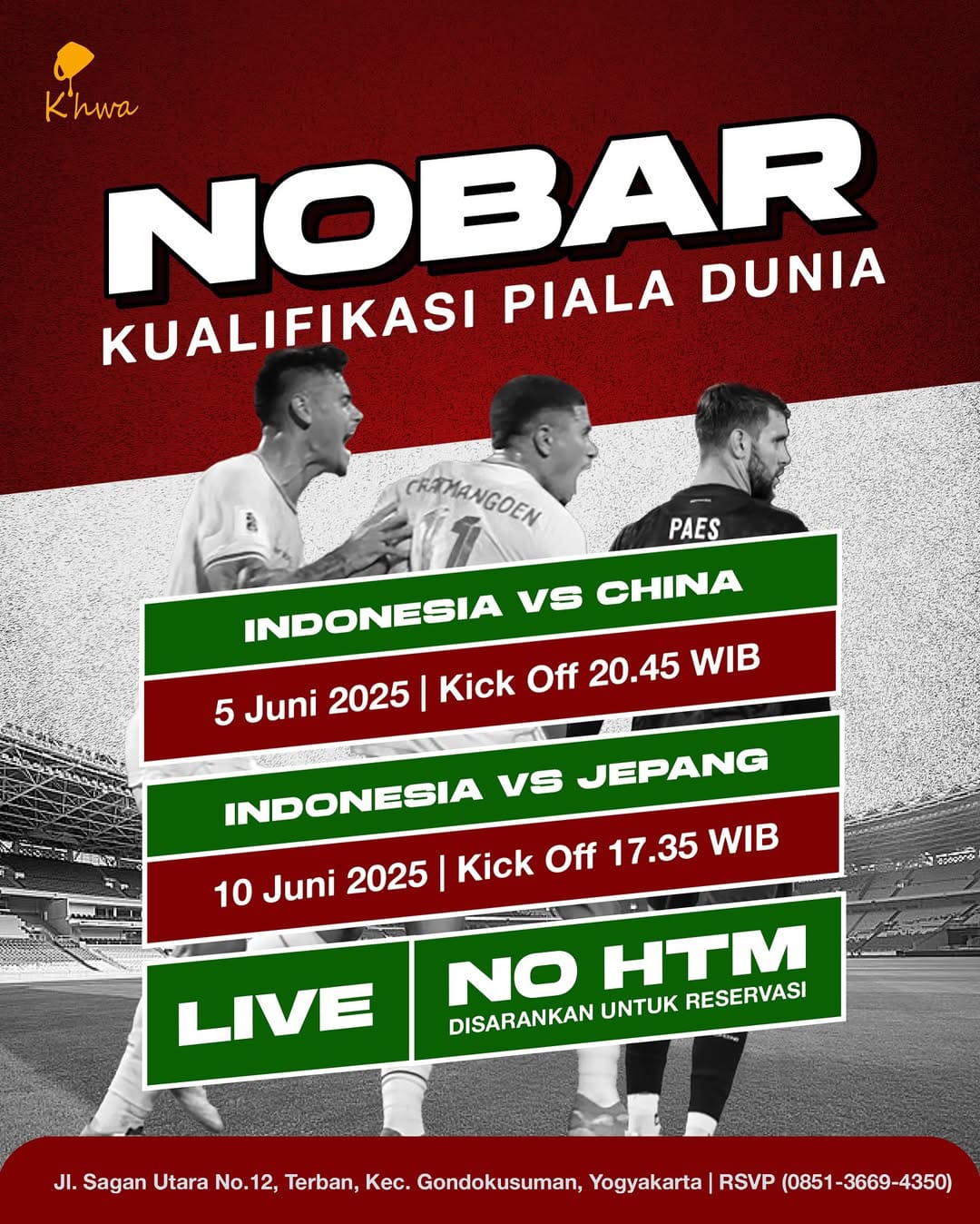 Tempat Nobar Timnas Indonesia vs China di Jogja, Kualifikasi Piala Dunia 2026 Group C 2 Tempat Nobar Timnas Indonesia vs China di Jogja