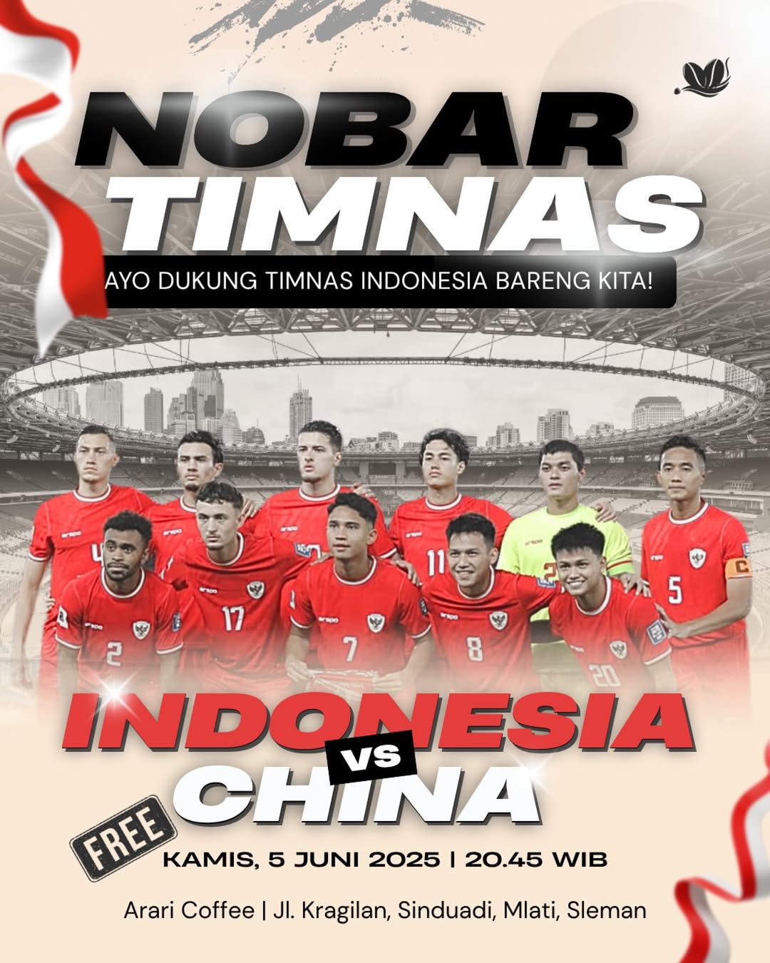 Tempat Nobar Timnas Indonesia vs China di Jogja, Kualifikasi Piala Dunia 2026 Group C 7 Tempat Nobar Timnas Indonesia vs China di Jogja