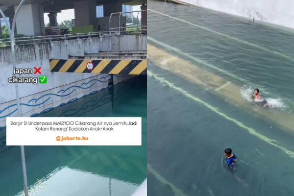 Underpass MM2100 Cikarang Kebanjiran, Warga Sempat Main Air Sebelum Dilarang Petugas