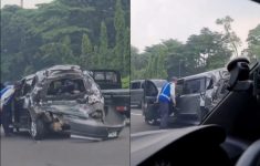 Kecelakaan Mobil di Tol Jagorawi KM 16, Mobil Alami Rusak Parah di Bagian Belakang