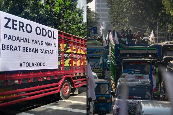 Sopir Truk Demo ODOL di Jakarta Pusat, Ratusan Kendaraan Kepung Ring 1