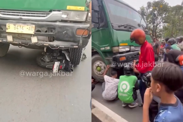 Motor Terlindas Truk Kontainer di Jalan Daan Mogot