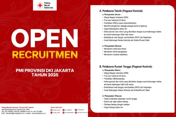 Lowongan Kerja PMI Jakarta 2025 Resmi Dibuka, Intip Persyaratan Beserta Posisi yang Tersedia