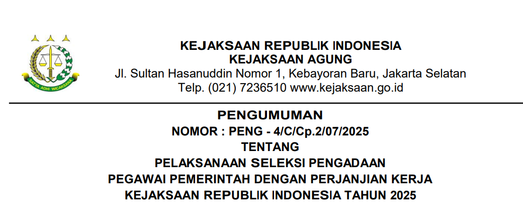 Kejaksaan RI Umumkan Seleksi Pengadaan PPPK Tahun 2025